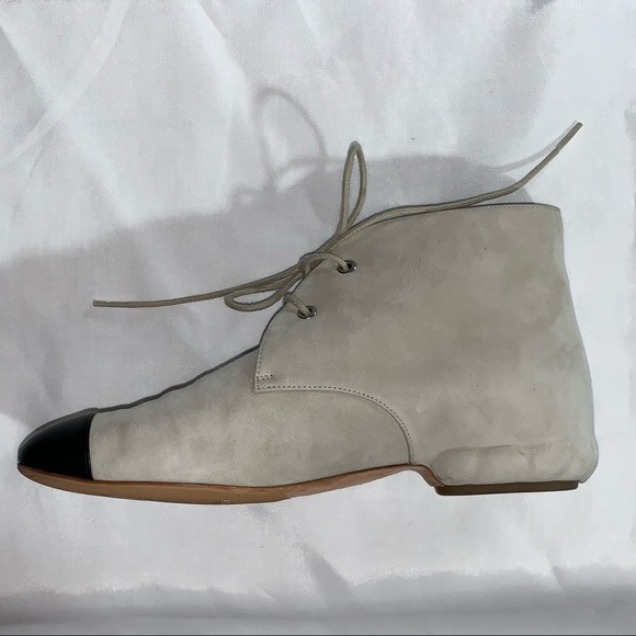CHANEL size 35.5 cream suede cap toe CHUKKA BOOTIES - Picture 11 of 12